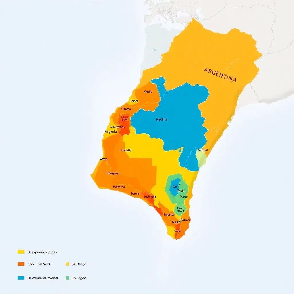 Mapa de Argentina mostrando zonas de exploración petrolera con potencial de desarrollo