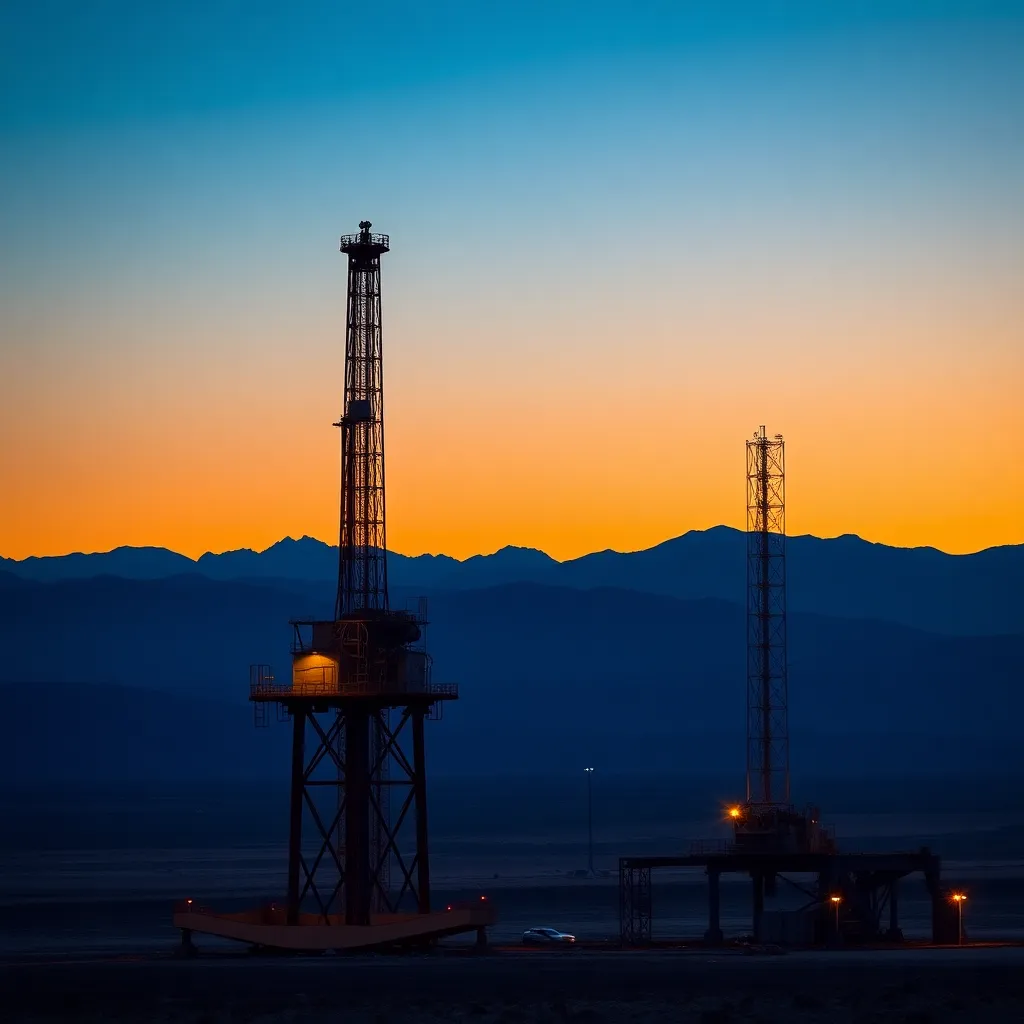 Plataforma de perforación petrolera en la región de Vaca Muerta, Argentina