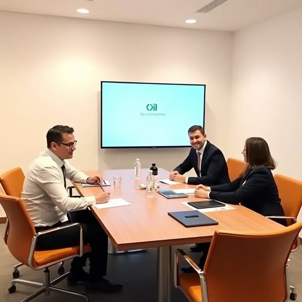 Equipo de consultores petroleros profesionales en una reunión estratégica